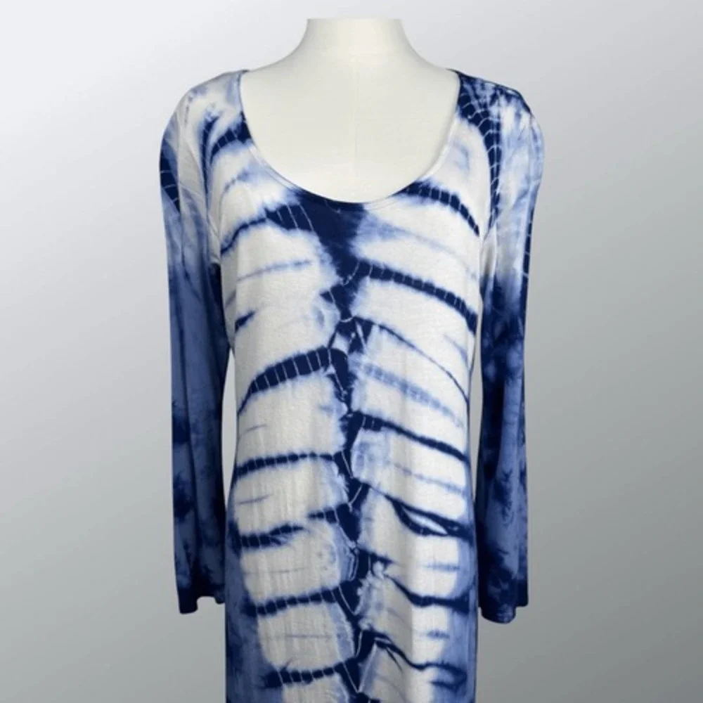 Romeo & Juliet Couture Womens Tie Dye Maxi Dress Size L Blue White‎ Boho Resort - Picture 5 of 16